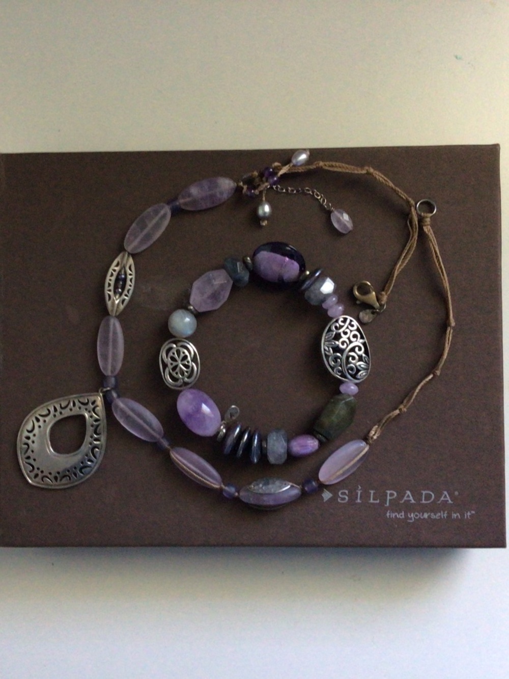 Silpada Silver and Amethyst Necklace and Bracelet